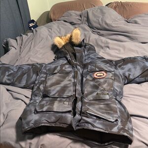 Canada Goose blue camo  expedition  Jacket with Fur Hood